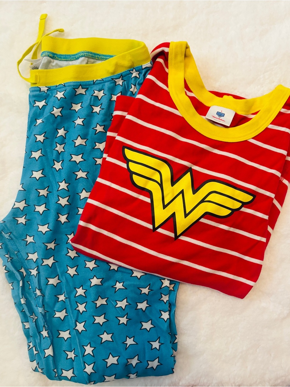 Hanna Andersson Wonder Woman Pajama Set - Red & Blue with Yellow Trim